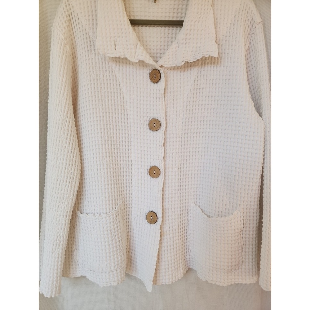 Focus Cardigan Sweater Size Medium Waffle Knit Artsy Woven Oversized - Picture 4 of 7